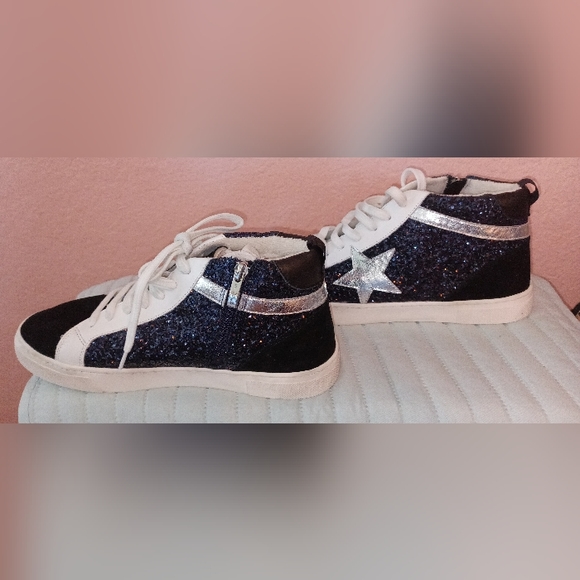 STEVEN NEW YORK REDDING SUEDE AND  GLITTER HIGH TOP SNEAKERS  NWOB - Picture 7 of 8